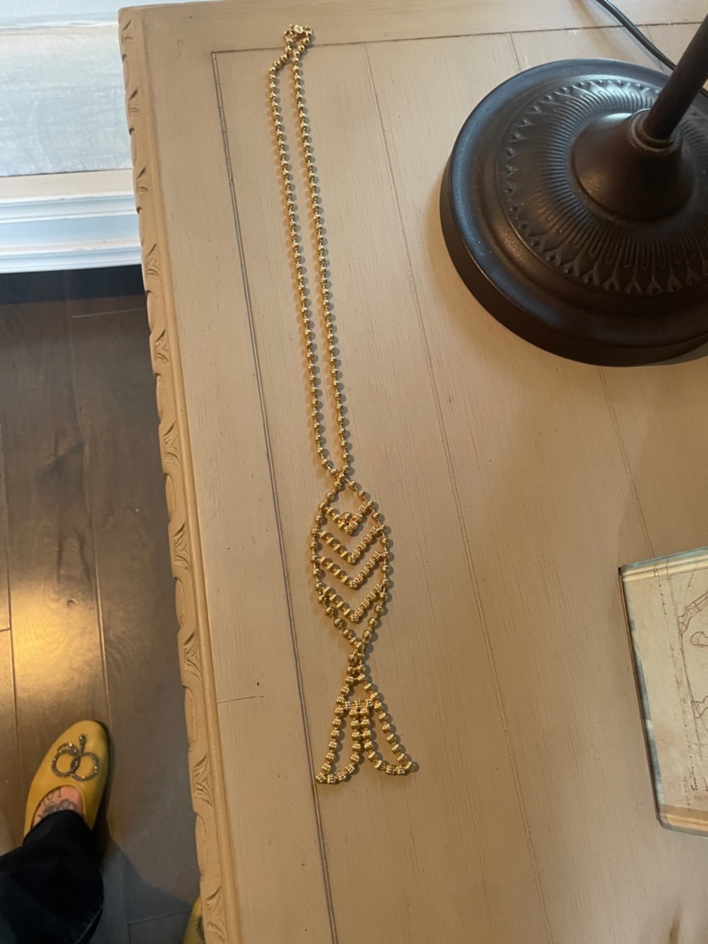 Gold Beaded Fish Pendant Necklace Tory burch large